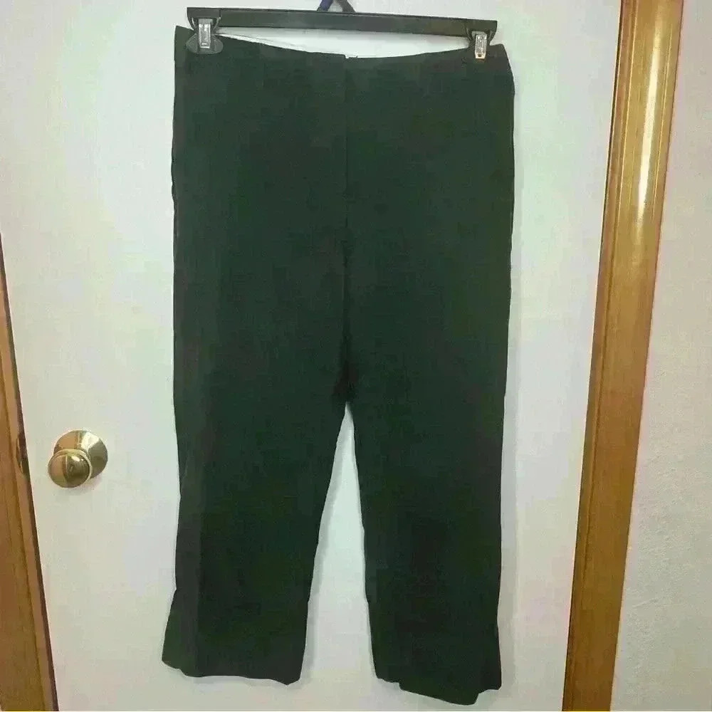 Zara Basic Capri Pant Women‎ Small Green Straight Leg Casual Cuffed